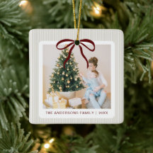 Clásico Navidad Lazos Rojos Rayas Beige