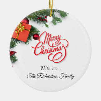 Adorno De Cerámica Clásico Personalizado Rojo y Verde- Navidad Elegan