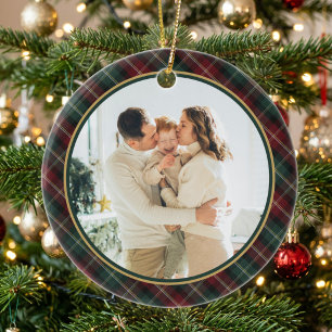 Adorno De Cerámica Clásico Plaid Foto Navidad Elegante