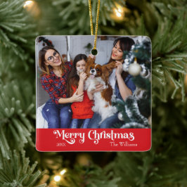 Adorno De Cerámica Clásico Simple Merry Christmas Red