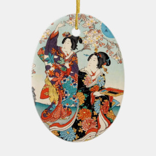 Adorno De Cerámica Clásico ukiyo-e vintage dos geishas arte de Utagaw
