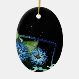 Adorno De Cerámica Clásicos regalos florales de color azul negro - no