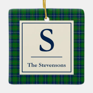 Adorno De Cerámica Classic Blue Green Tartan Plaid Personalized  