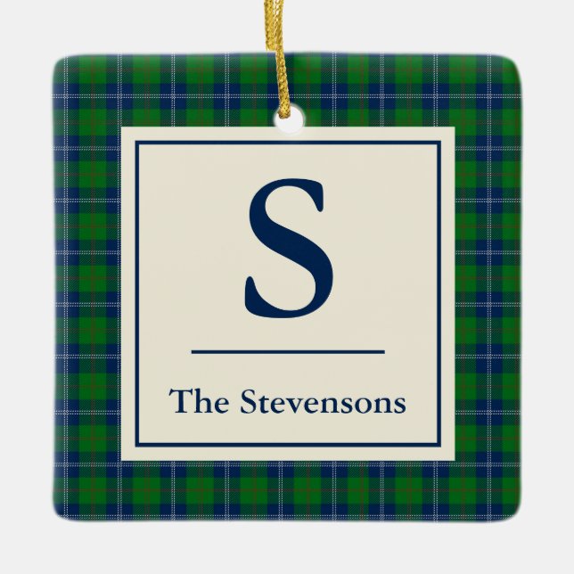 Adorno De Cerámica Classic Blue Green Tartan Plaid Personalized   (Anverso)