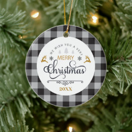 Adorno De Cerámica Classic Buffalo Plaid Check Merry Christmas