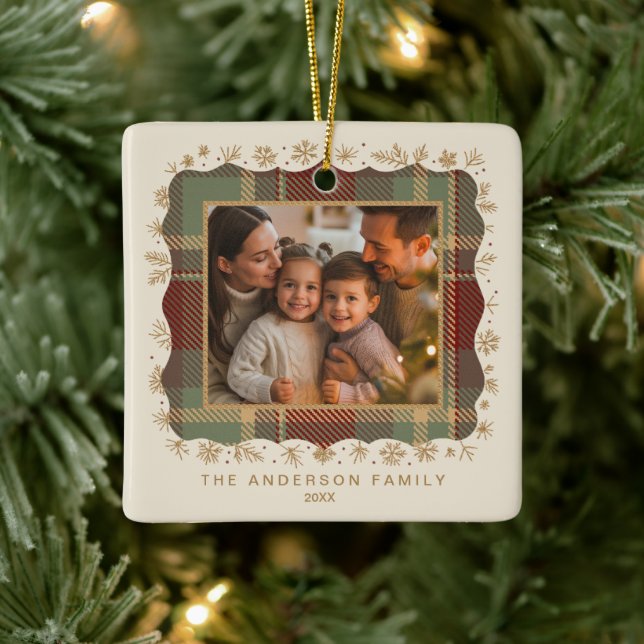Adorno De Cerámica Classic Christmas Plaid Photo Template ID1141A (Árbol)