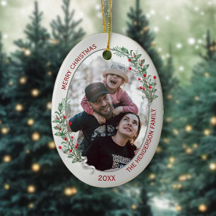 Adorno De Cerámica Classic Christmas Plants Silver Frame Family Photo