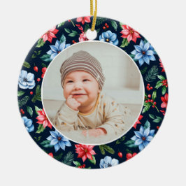 Adorno De Cerámica Classic Floral Frame Baby's First Christmas 