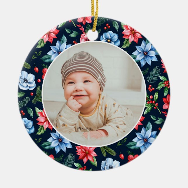 Adorno De Cerámica Classic Floral Frame Baby's First Christmas  (Frente)