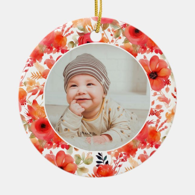 Adorno De Cerámica Classic Floral Frame Baby's First Christmas  (Frente)