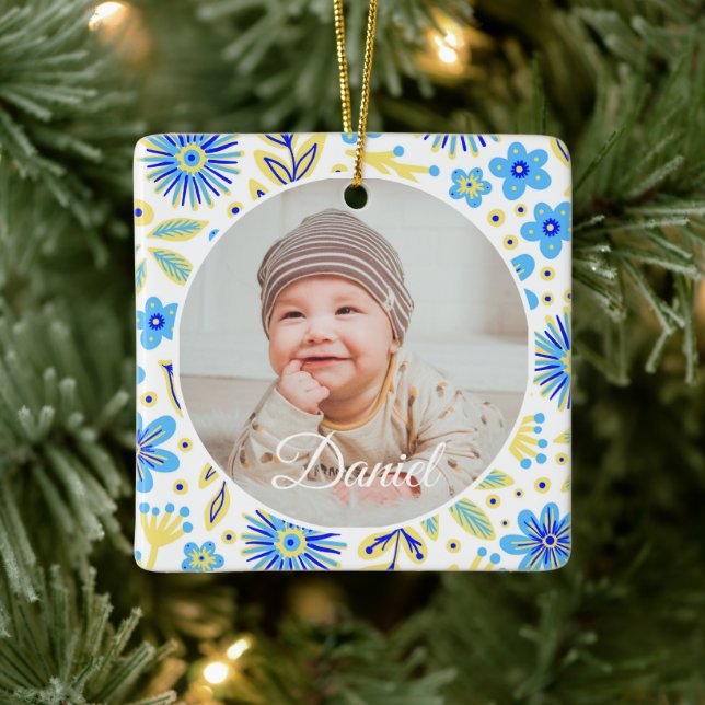 Adorno De Cerámica Classic Floral Frame Baby's First Christmas (Árbol)