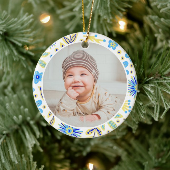 Adorno De Cerámica Classic Floral Frame Baby's First Christmas (Árbol)