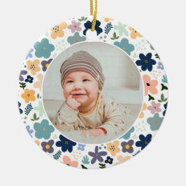 Adorno De Cerámica Classic Floral Frame Baby's First Christmas 