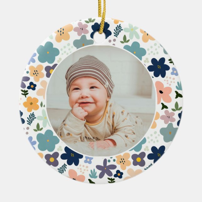 Adorno De Cerámica Classic Floral Frame Baby's First Christmas  (Frente)