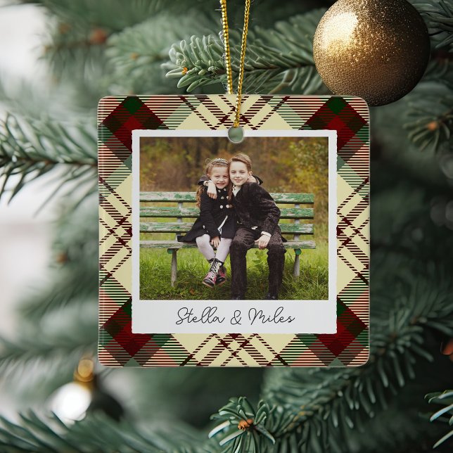 Adorno De Cerámica Classic Plaid Double Sided Personalized Photo (Subido por el creador)