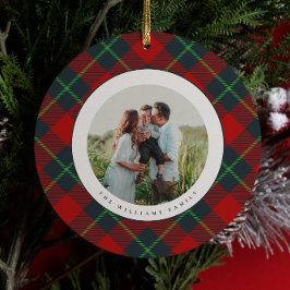 Adorno De Cerámica Classic Red and Green Plaid Family Photo Holiday
