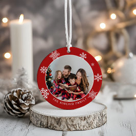Adorno De Cerámica Classic Red Snowflake Family Photo Ornament