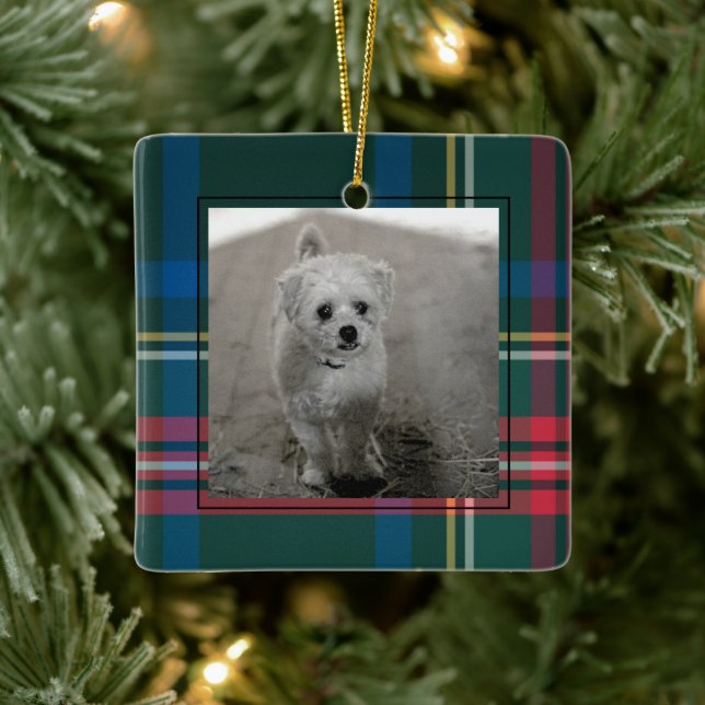Adorno De Cerámica Classic Tartan Plaid Christmas Photo  Ceramic Orna (Árbol)