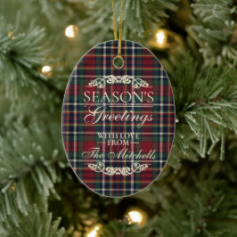 Adorno De Cerámica Classy Red Dark Teal Blue Floral Holiday Wreath