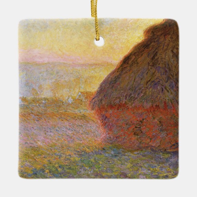 Adorno De Cerámica Claude Monet Impresionista pintura Graystaks I (Anverso)
