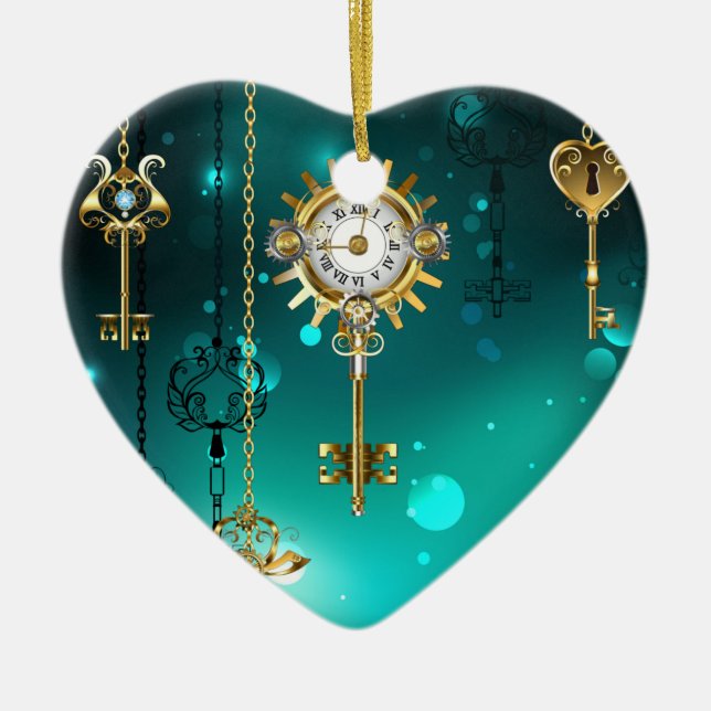 Adorno De Cerámica Claves de esqueleto antiguas sobre fondo verde (Frente)