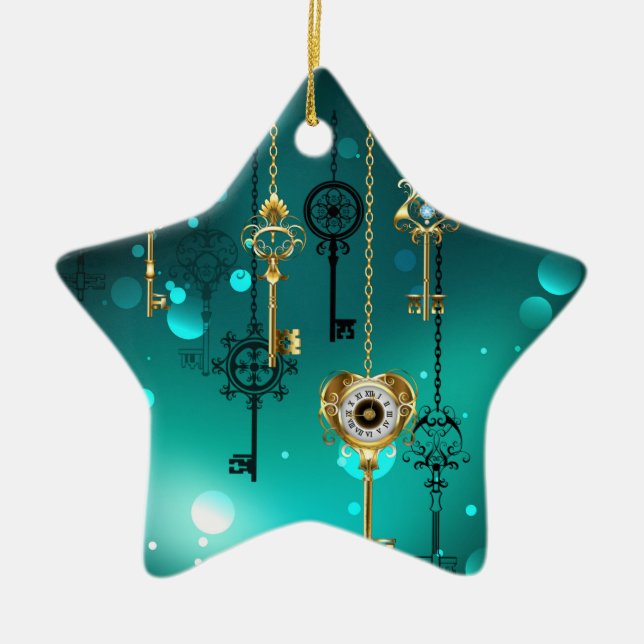 Adorno De Cerámica Claves de esqueleto antiguas sobre fondo verde (Frente)