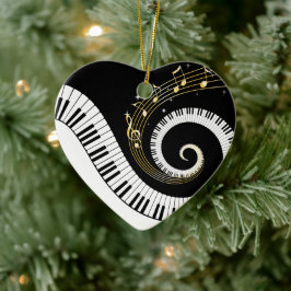 Adorno De Cerámica Claves de piano y notas de música de oro