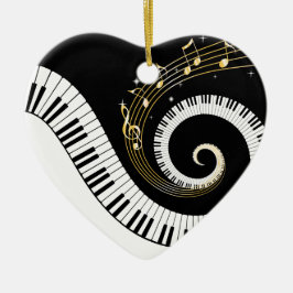 Adorno De Cerámica Claves de piano y notas de música de oro