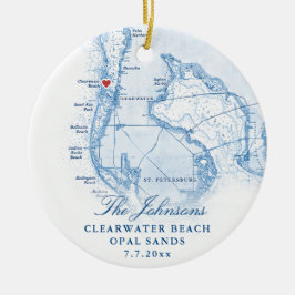 Adorno De Cerámica Clearwater Beach FL Map de Nueva Navidad