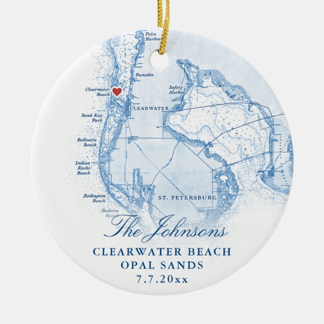 Adorno De Cerámica Clearwater Beach FL Map de Nueva Navidad (Frente)