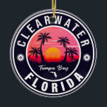 Adorno De Cerámica Clearwater Beach Florida Retro Sunset Souvenirs<br><div class="desc">Clearwater Florida Design. Diseño de atardecer con su playa favorita de Florida y su mar, adecuado para los amantes de la playa de EE.UU. especialmente a los amantes de Clearwater Beach. Clearwater Beach Florida Vintage Souvenirs de los años 60. Clearwater Beach Florida - Retro Tropical Palm Tree Souvenirs Vintage design...</div>