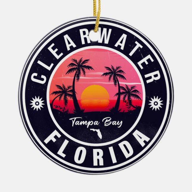 Adorno De Cerámica Clearwater Beach Florida Retro Sunset Souvenirs (Frente)