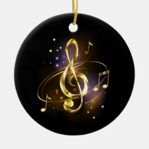 Adorno De Cerámica Clef de sol de música dorada