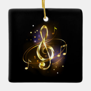 Adorno De Cerámica Clef de sol de música dorada