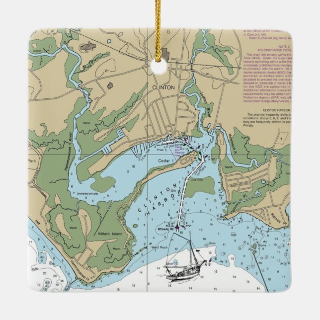 Adorno De Cerámica Clinton CT Nautical Chart (Reverso)