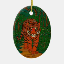 Adorno De Cerámica Cloisonne Art Tiger on the Jungle Path