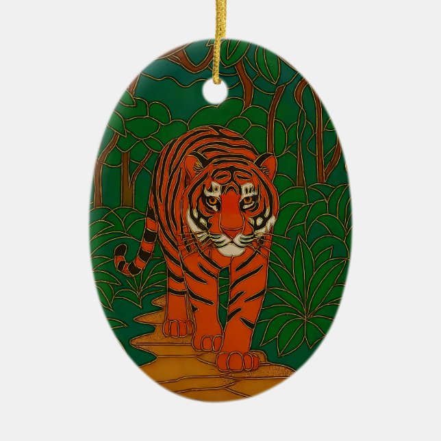 Adorno De Cerámica Cloisonne Art Tiger on the Jungle Path (Frente)