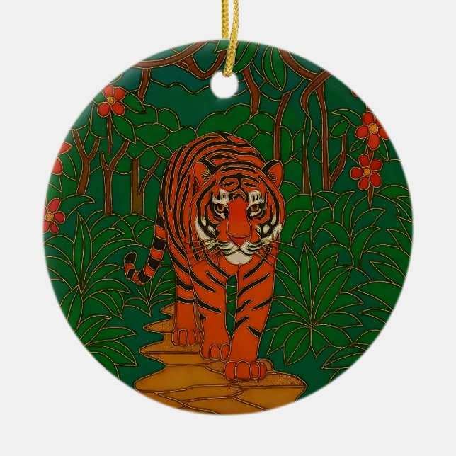 Adorno De Cerámica Cloisonne Art Tiger on the Jungle Path (Frente)