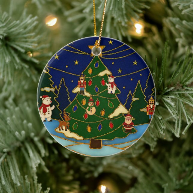 Adorno De Cerámica Cloisonne Art Whimsical Forest Classic Christmas  (Árbol)