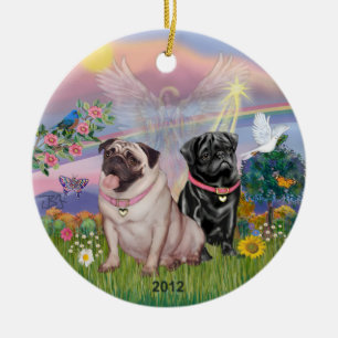 Adorno De Cerámica Cloud Angel - Dos Pugs hembras