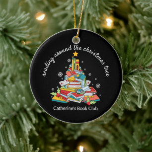 Adorno De Cerámica Club de lectura alrededor del árbol de Navidad