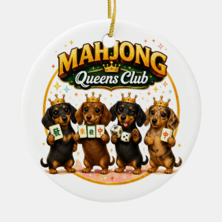 Adorno De Cerámica Club de Reinas de Mahjong Perritos Dachshund Lindo