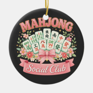 Adorno De Cerámica Club Social de Mahjong Lazo Floral Rosa