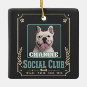 Adorno De Cerámica Club Social de Perros Vintage con Foto y Nombre