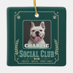 Adorno De Cerámica Club Social de Perros Vintage con Foto y Nombre