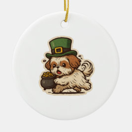 Adorno De Cerámica Clumsy Shih Tzu Leprechaun St.Patrick's Day