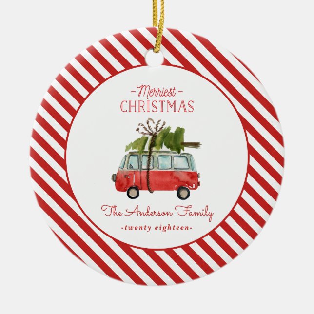 Adorno De Cerámica coche acuarela de navidades más alegres (Frente)