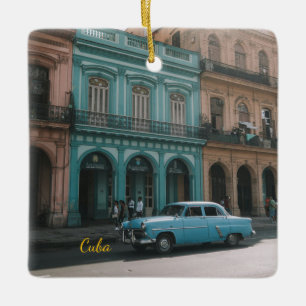 Adorno De Cerámica Coche clásico vintage azul verdoso antiguo La Haba
