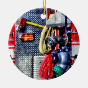 Adorno De Cerámica Coche de bomberos con las mangueras y el hacha