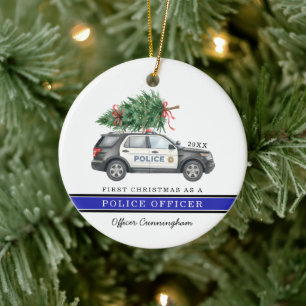 Adorno De Cerámica Coche de policía de oficial navideño personalizado